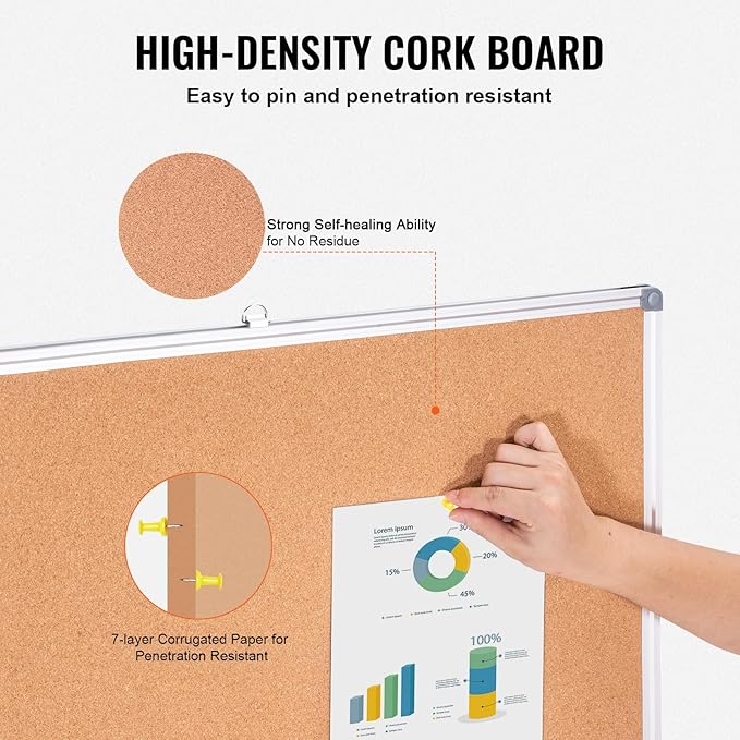 VEVOR 48"x36" Large Cork Board – Wall-Mounted Bulletin Board
