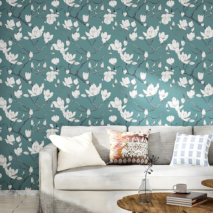 Laatse Vintage Floral Wallpaper Peel and Stick Blue Floral Contact Paper