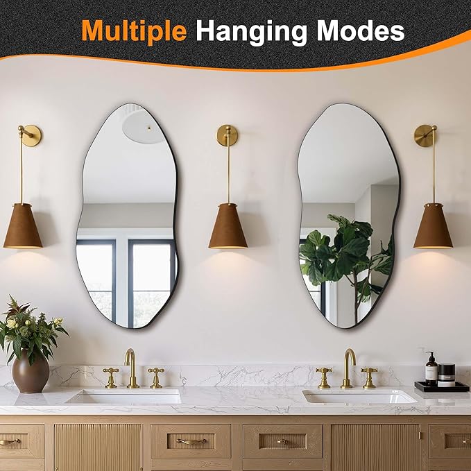 Delma Irregular Wall Mirror, Frameless Decorative Mirror