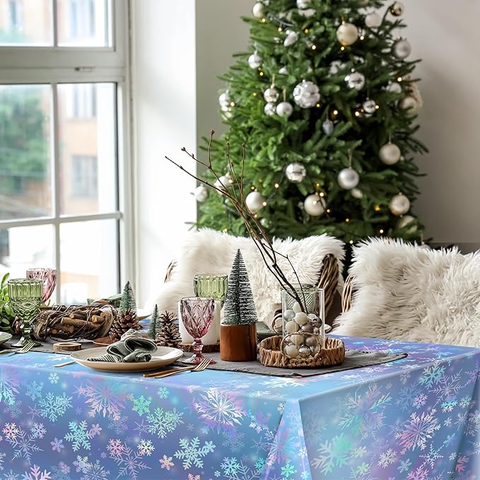Kochorie 100 Ft x 54 Inch Iridescent Winter Snowflake Tablecloth Roll