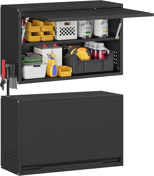 Metal Garage Wall Cabinet with Up-Flip Door, Upper Storage Cabinets with