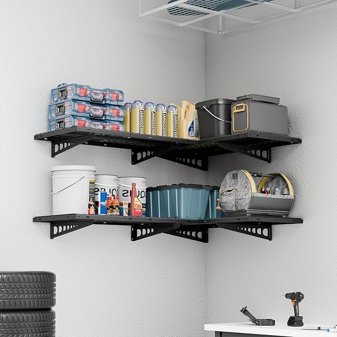 FLEXIMOUNTS 4 Pack 2x4ft Corner Wall Shelving Garage Storage Rack, 24x48 inch