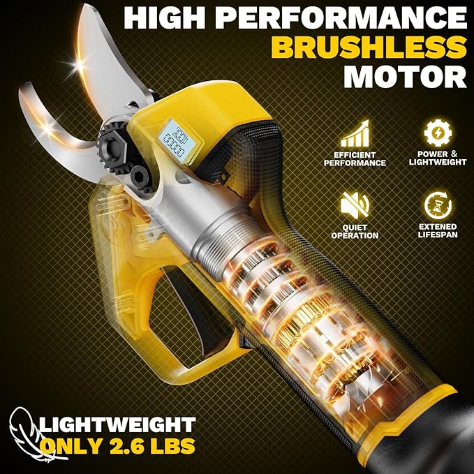 Brushless Electric Pruning Shears for DeWalt Battery, Portable Cordless Pruning Shears with LCD Display＆SK5 Blades, Adjustable Cutting Diameter 0.8-1.2 Inch for Gardening Tree Pruning(NO Battery)