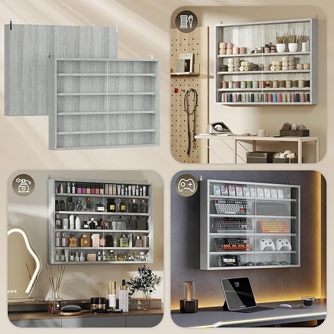 HOMCOM 5-Tier Display Cabinet, Glass Door Cabinet