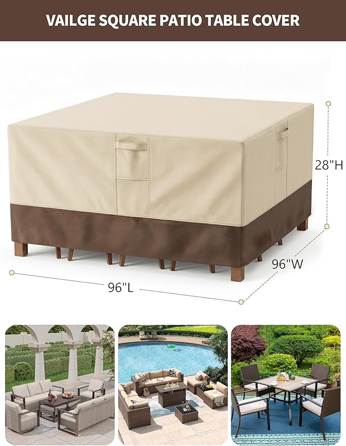 Patio Furniture Covers Waterproof Square, Outdoor Furniture Covers Waterproof Windproof with Padded Handles, Heavy Duty 600D Oxford Outdoor Table Chair Set Cover