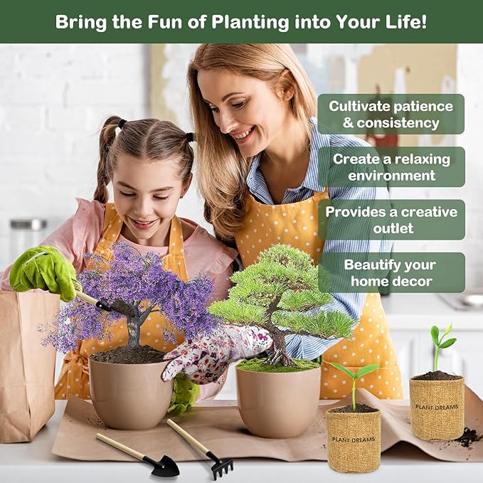 LUOJIBIE Bonsai Tree Kit, Complete Bonzai Tree Starter Kits, for Mom, Unique Christmas Birthday Gardening Gifts for Women Mom Men Grandkids, Crafts Hobby Kits
