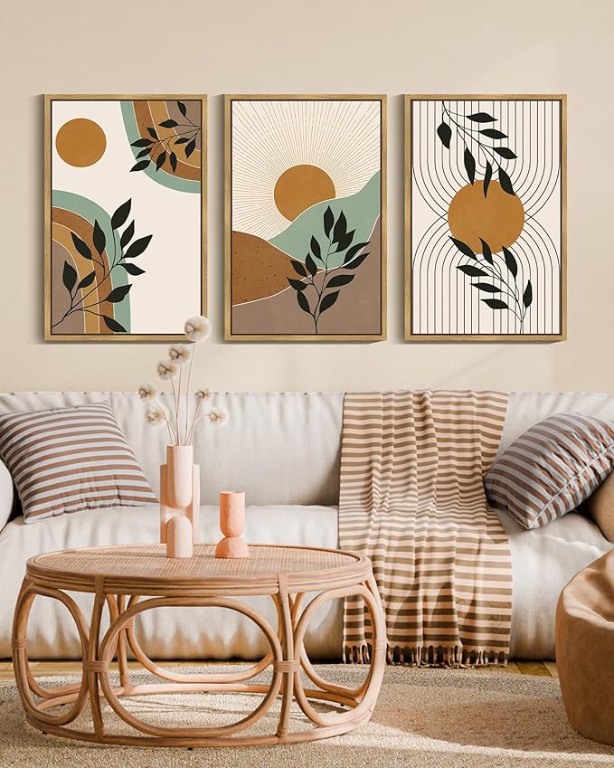 PHOPAGO Boho Wall Art Sage Plant Botanical Framed Wall Printing Large 16x24in