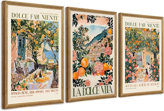 SYWENNOI 3 Pieces Wood Framed Italy Scenes Canvas Wall Art, Tuscan Wall Decor