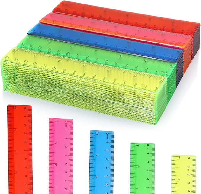 Zonon 50 Pcs 6 Inch/12 Inch Plastic Rulers Bulk Flexible Straight Rulers with Inches Centimeters First Day of School Gift Students Back to School Office Home Supplies (Colorful,6 Inch)