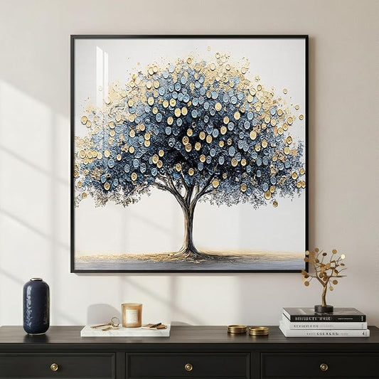 Framed Square Tree of Life Wall Art, Minimalist Elegant Luxury Abstract Tree