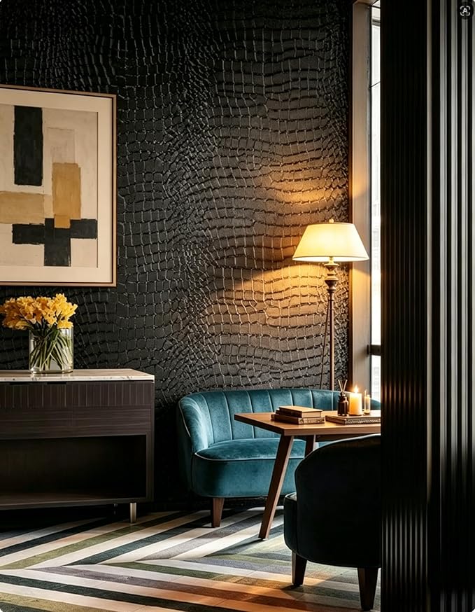 Peel and Stick Wallpaper Black Crocodile Wall Paper Modern Textured