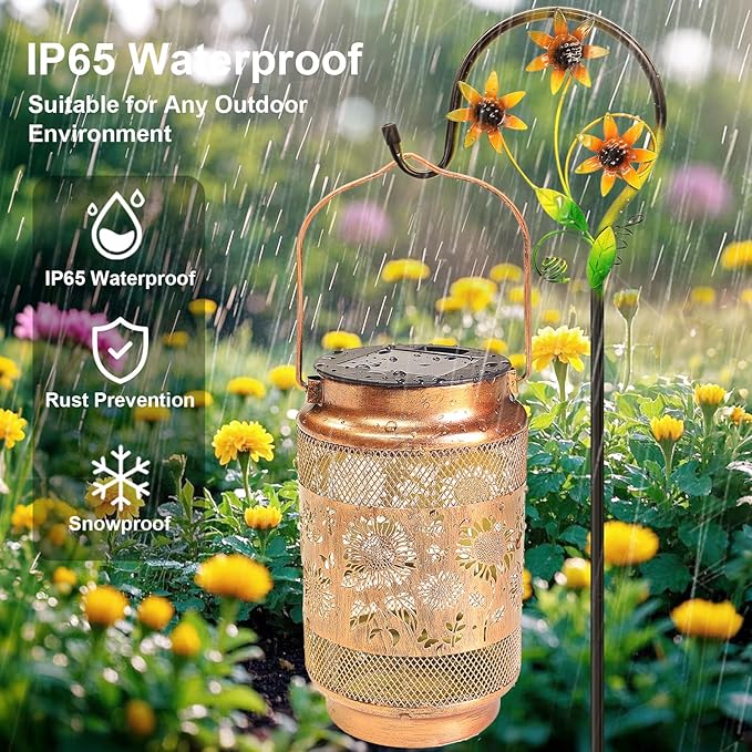 Sunflower Solar Lanterns Outdoor Waterproof with Shepherd Hook, Sunflower Gifts for Mothers Day Birthday Women Mom Grandma, Metal Solar Hanging Lights Garden Decor for Outside Yard Patio Pathway