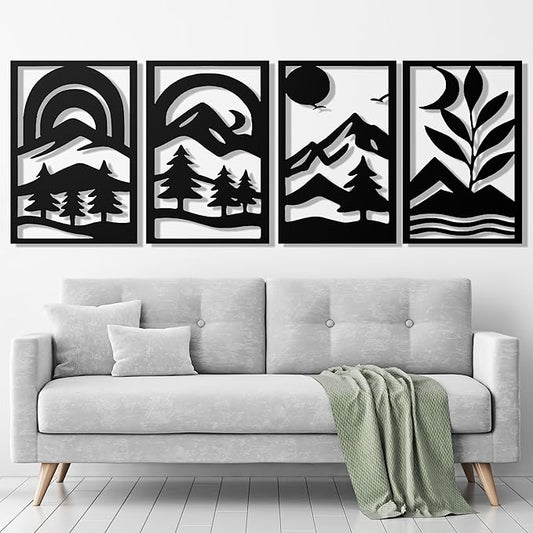 GALLERY GRACE Metal Wall Art Decor – 11" x 16" Set of 4 Abstract Landscape