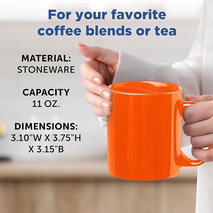 DISCOUNT PROMOS Ceramic Coffee Mugs 11 oz. Set of 10, Bulk Pack - Coffee cup set, Iced coffee cup, Gaming mug - Orange