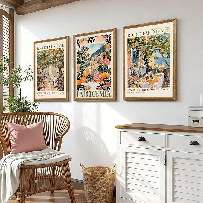 SYWENNOI 3 Pieces Wood Framed Italy Scenes Canvas Wall Art, Tuscan Wall Decor