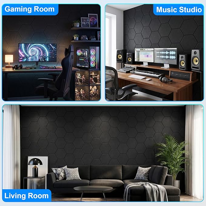 12 Pack Hexagon Acoustic Panels, Self-Adhesive Sound Deadening Panels, Sound