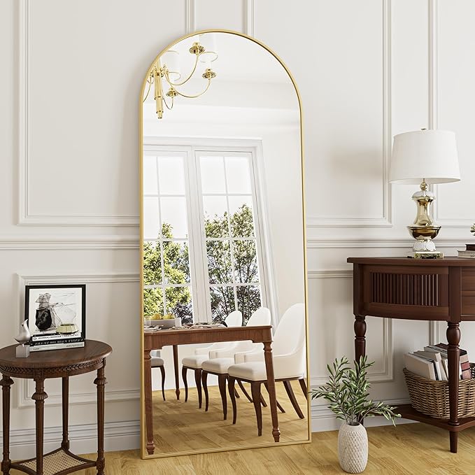 Rowjut Full Length Mirror Arched Floor Length Mirrors, Aluminum Frame