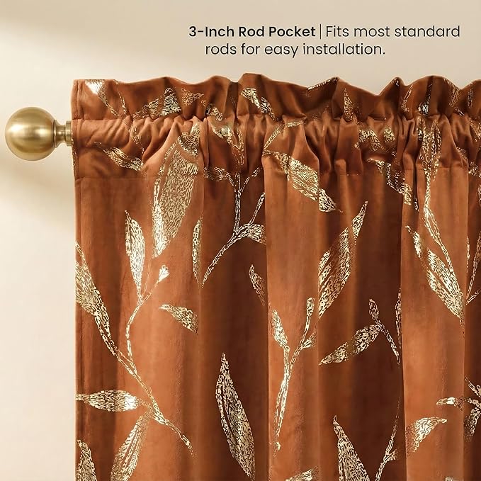 NICETOWN Burnt Orange Velvet Curtains 96" Long