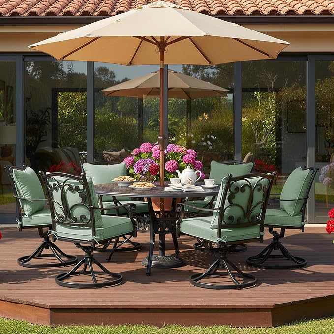 Summsun Outdoor Cushions for Patio Furniture, Faux Linen Water Resistant Backrest and Deep Seat Cushion Set with Removable Cover, Straps, Non-Slip Bottom, 24 x 24 Inch, Sage Green, Set of 4