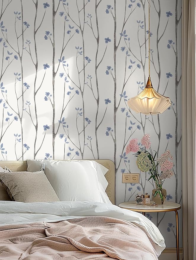 Timeet 16.1" x 197" Leaf Wallpaper Peel and Stick White and Purple Wallpaper