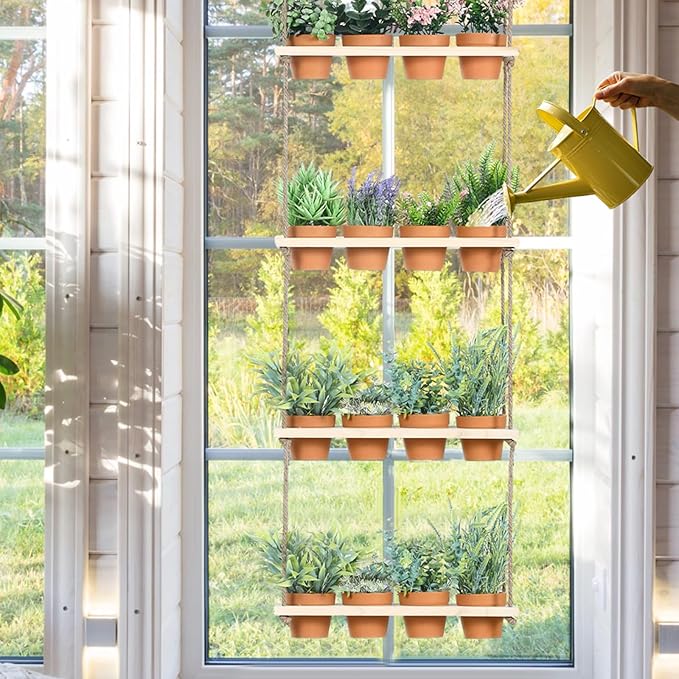 FillTouch 4 Tiered Window Plant Shelves Hanging Herb Planter Indoor Display