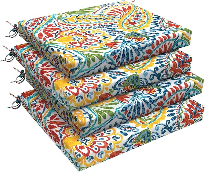 LVTXIII Outdoor Chair Cushions, Water Repellent Patio Furniture Cushions Outdoor Square Chair Pads with Ties for Dining Chairs and Garden Furniture Decoration, 18.5"x16"x2" Set of 4, Paisley Multi