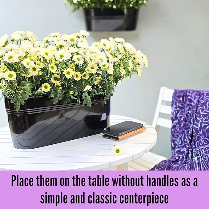 LaLaGreen Wall Planter Black Oval Metal Pot Hanging Decor Flower Railing Fence