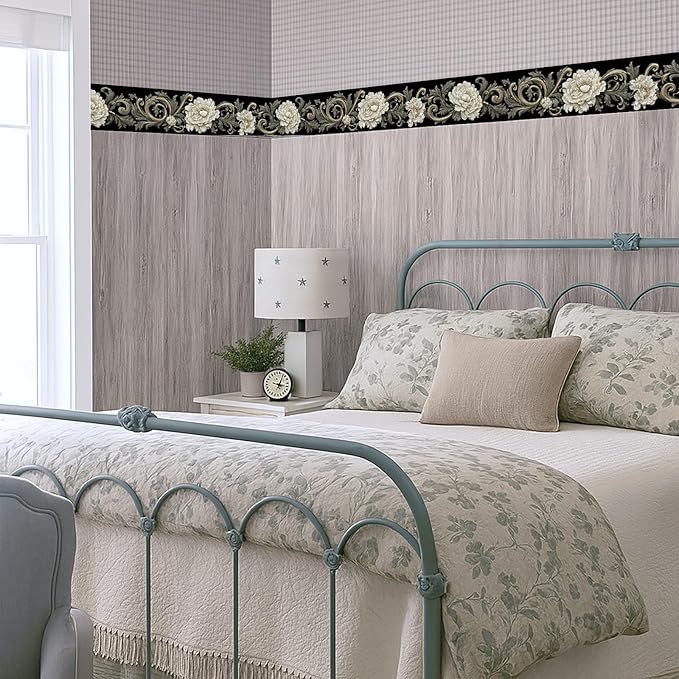 Beige Floral Scroll Wallpaper Border 196x4 Inch Peel and Stick Wall Border