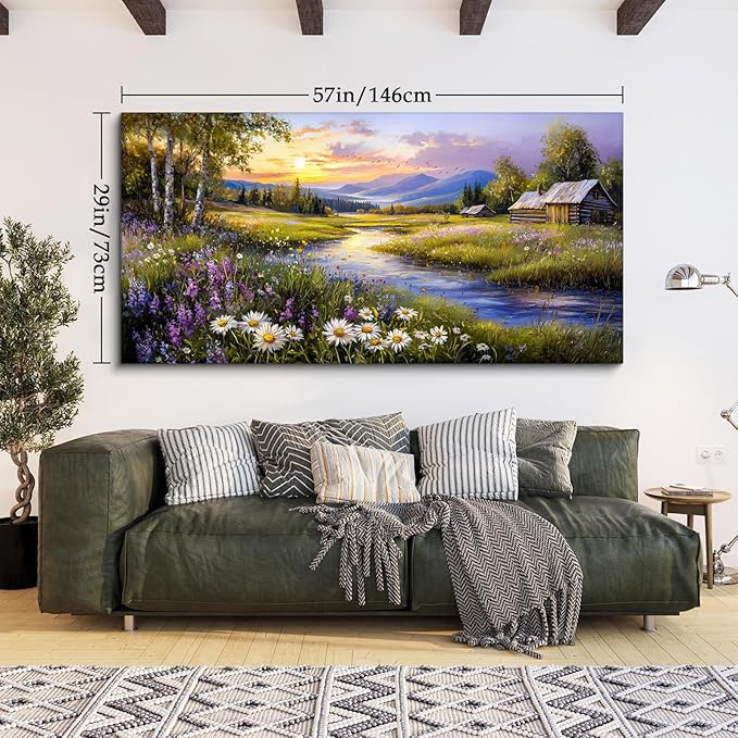 SERIMINO Large Wall Art for Living Room, River Landscape Wall Art, Meadow