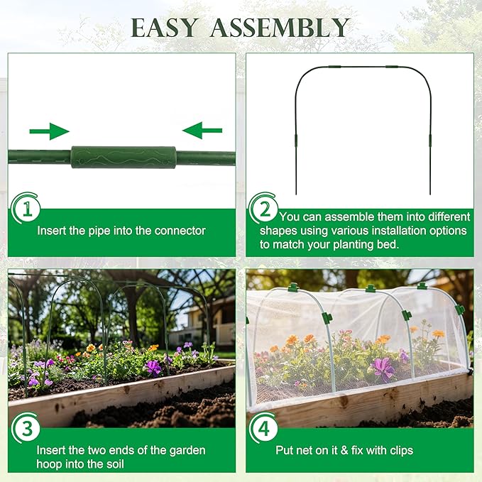 Fayoo Garden Netting for Raised Beds with 60 Garden Hoops, 2 Pack Raised Garden Bed Cover, 0.04in Ultra Fine Mesh Bird Netting Pest Barrier for Vegetables Fruits, DIY Plant Support Kit with 20 Clips