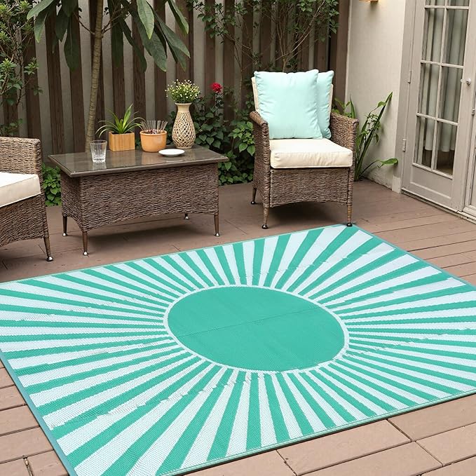 Anidaroel Outdoor Area Rug for Patio Clearance 5x8ft Waterproof, Reversible Plastic Straw Rug Outside Rug, Outdoor RV Mat for Camping, Porch, Balcony, Pool Deck, Backyard(Green,5âx8')