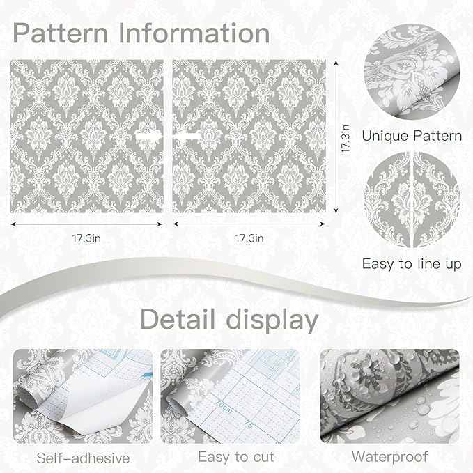 Peel and Stick Wallpaper Grey and White Damask Wallpaper