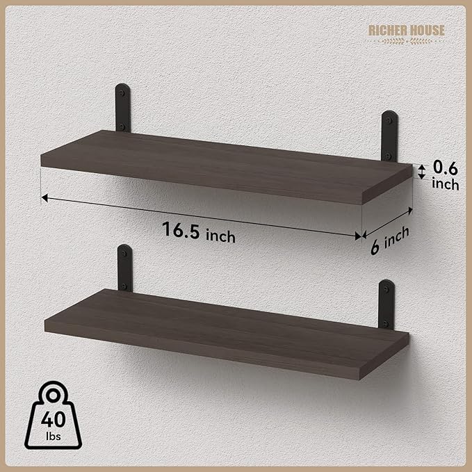 RICHER HOUSE Floating Shelves for Décor, Rustic Wood Wall Shelves for Bedroom