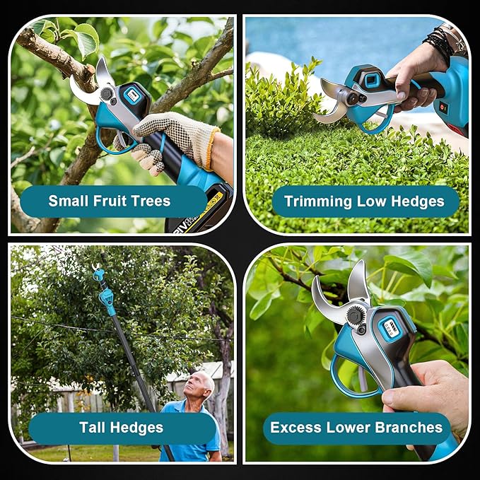 Cordless Electric Pruning Shears: 2-in-1 Pole Pruner with 21V 2×2000mAh Batteries, 14FT Reach, 1.9" Opening Diameter, 1000W Brushless Branch Cutter, SK5 Blade + Extra Blade for Gardening Trimming