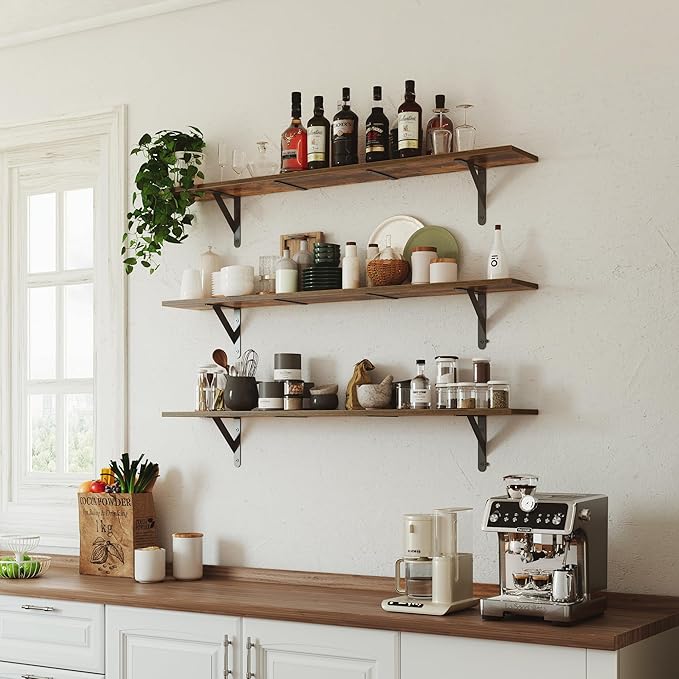 WOPITUES Floating Shelves for Wall 48″W x 8″D, Long Wall Mounted Shelves Set of