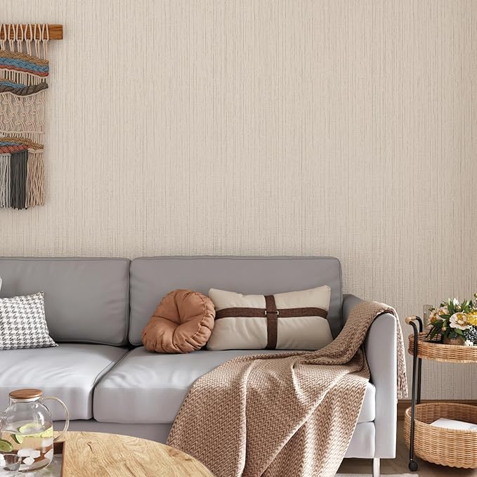 CRE8TIVE Wide 24"x118" Cream White Grasscloth Wallpaper Textured Wallpaper