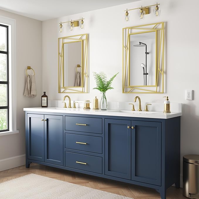 Brushed Gold Bathroom Mirror, Hang Horizontally or Vertically