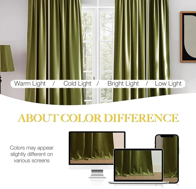 NICETOWN Moss Green Velvet Drapes 120 inch Long