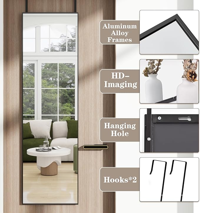 Full Length Door Mirror 14x48, Metal Frame
