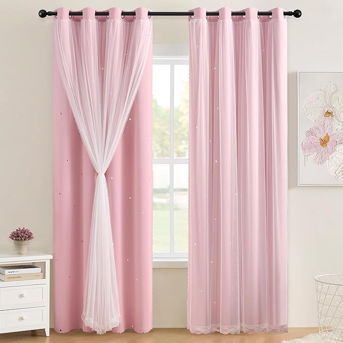 XiDi Light Pink Curtains for Bedroom, Girls Room Blackout Curtains, Kids Room