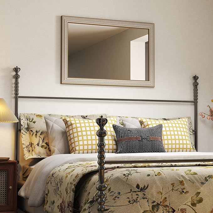 Reflinto 36x24 Inch Rustic Farmhouse Rectangular Wall Mirror, Wooden Rectangle
