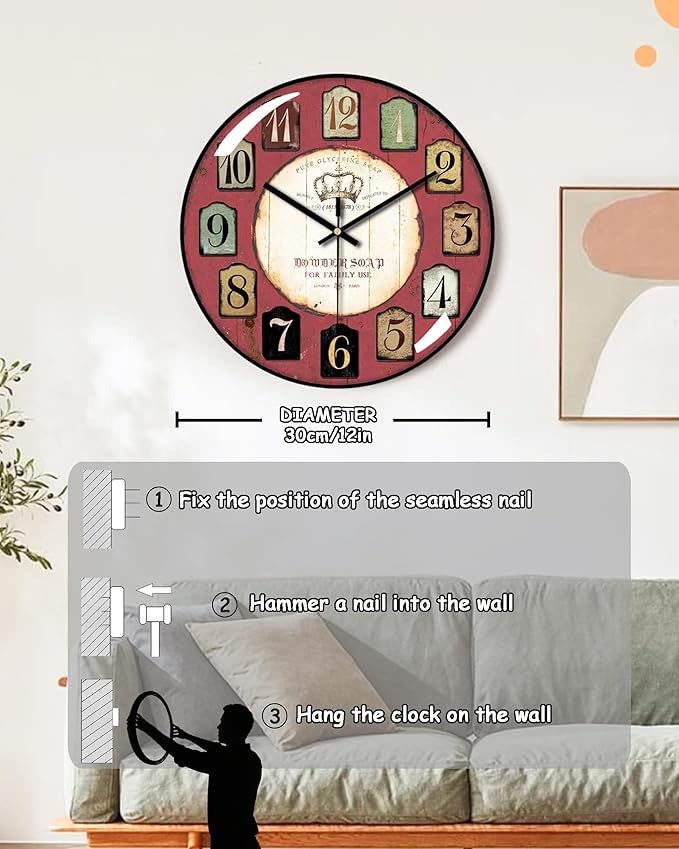 Decorative Wall Clocks Batterys Operated, Retro Wall Clock