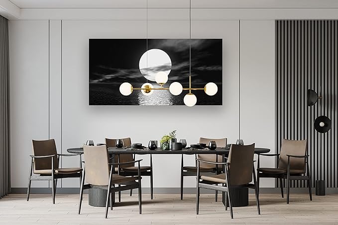 Cao Gen Decor Art S06475 Wall Art Canvas Sea White Full Moon in Night Picture