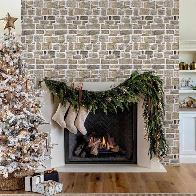 Commomy 10 Pcs 3D Stone Wall Panels Peel and Stick
