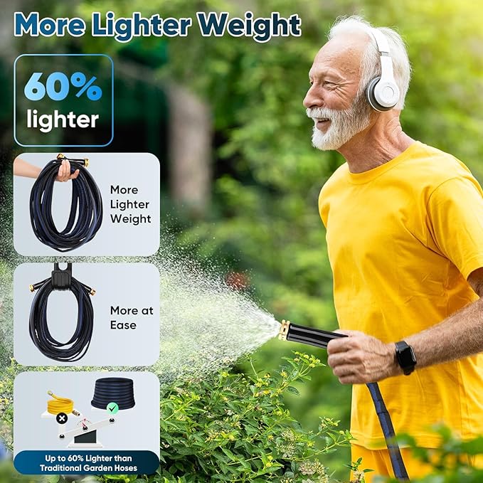 Garden Hose 50ft, Non-Expanding Water Hose, Flexible Ultra-Light, Anti-Kink, Wear-Resistant, Portable, Easy Storage, Hose with 3/4 for Outdoor, Garden, Yard and Lawn, Black Dark Blue