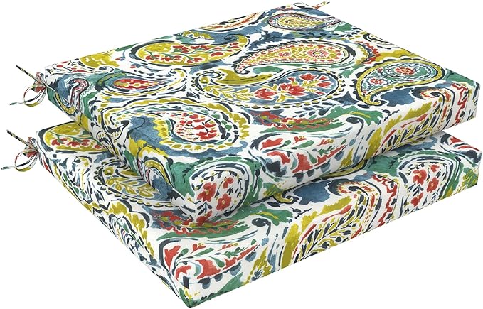 LVTXIII Outdoor Chair Cushions, Water Repellent Patio Furniture Cushions Outdoor Square Chair Pads with Ties for Dining Chairs and Garden Furniture Decoration, 18.5"x16"x2" Set of 2, Paradise Paisley