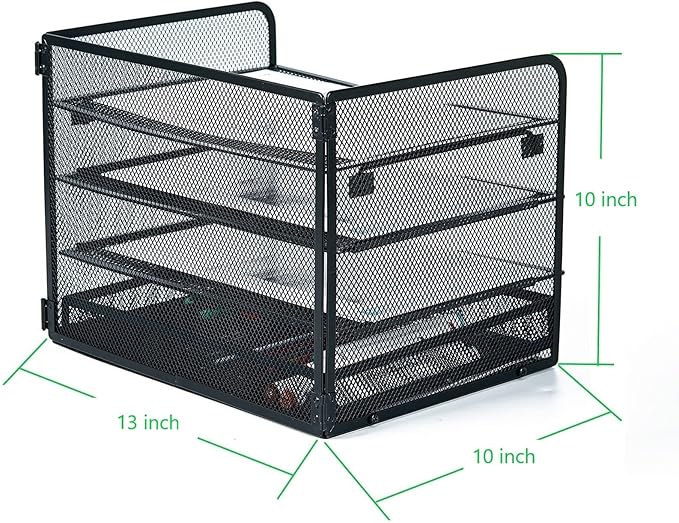 SETTFRFE 4 Tier Mesh Paper Letter Tray,Desk File Organizer with A Sliding Drawer,Office Supplies Desk Organizer for Home Office,Black.