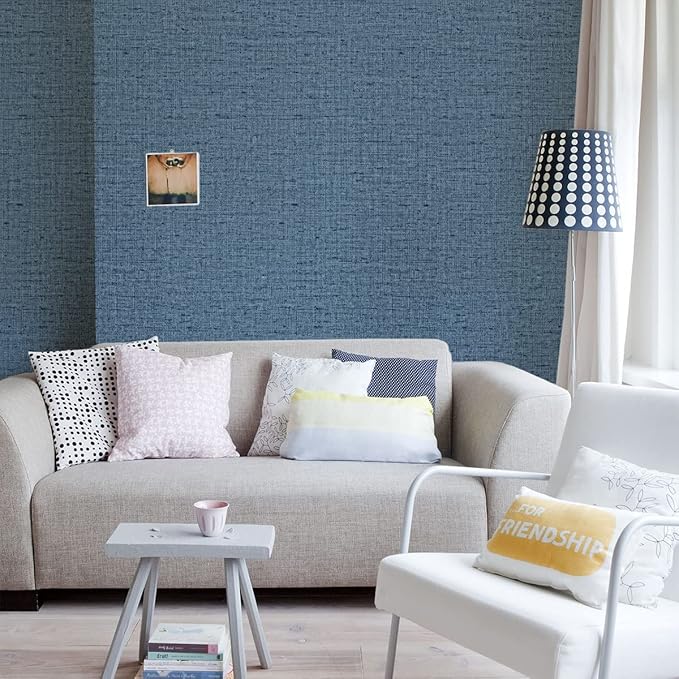Blue Peel and Stick Wallpaper Linen Contact Paper