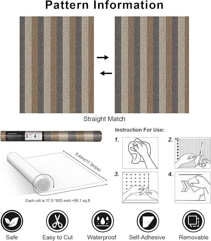 Simon&Siff Textured Fabric Wallpaper Peel and Stick 17.3"x800" Beige/Brown/Grey