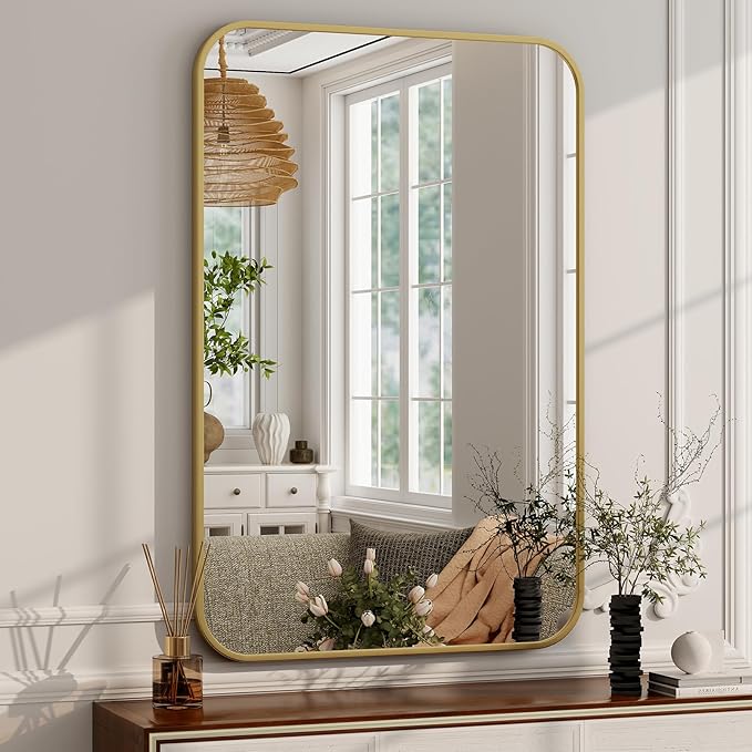 Easly 26 x 38 Inch Bathroom Mirror, Rounded Rectangular Vanity Mirror